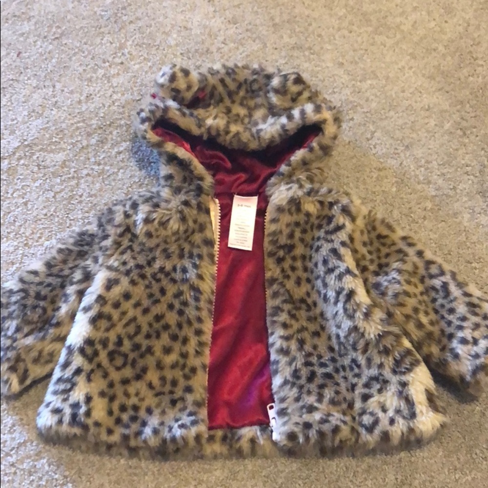 Gymboree cheetah print baby girls faux fur coat